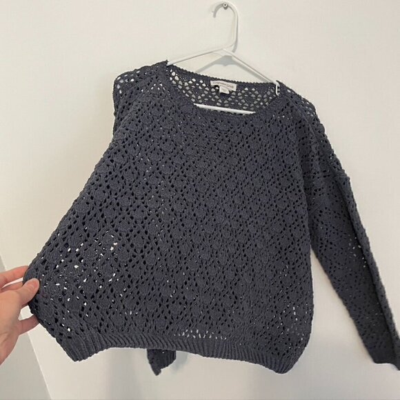 COLDWATER CREEK Gray Open Weave Knit Chenille Crew Neck Sweater PETITE Small PS - Picture 10 of 13